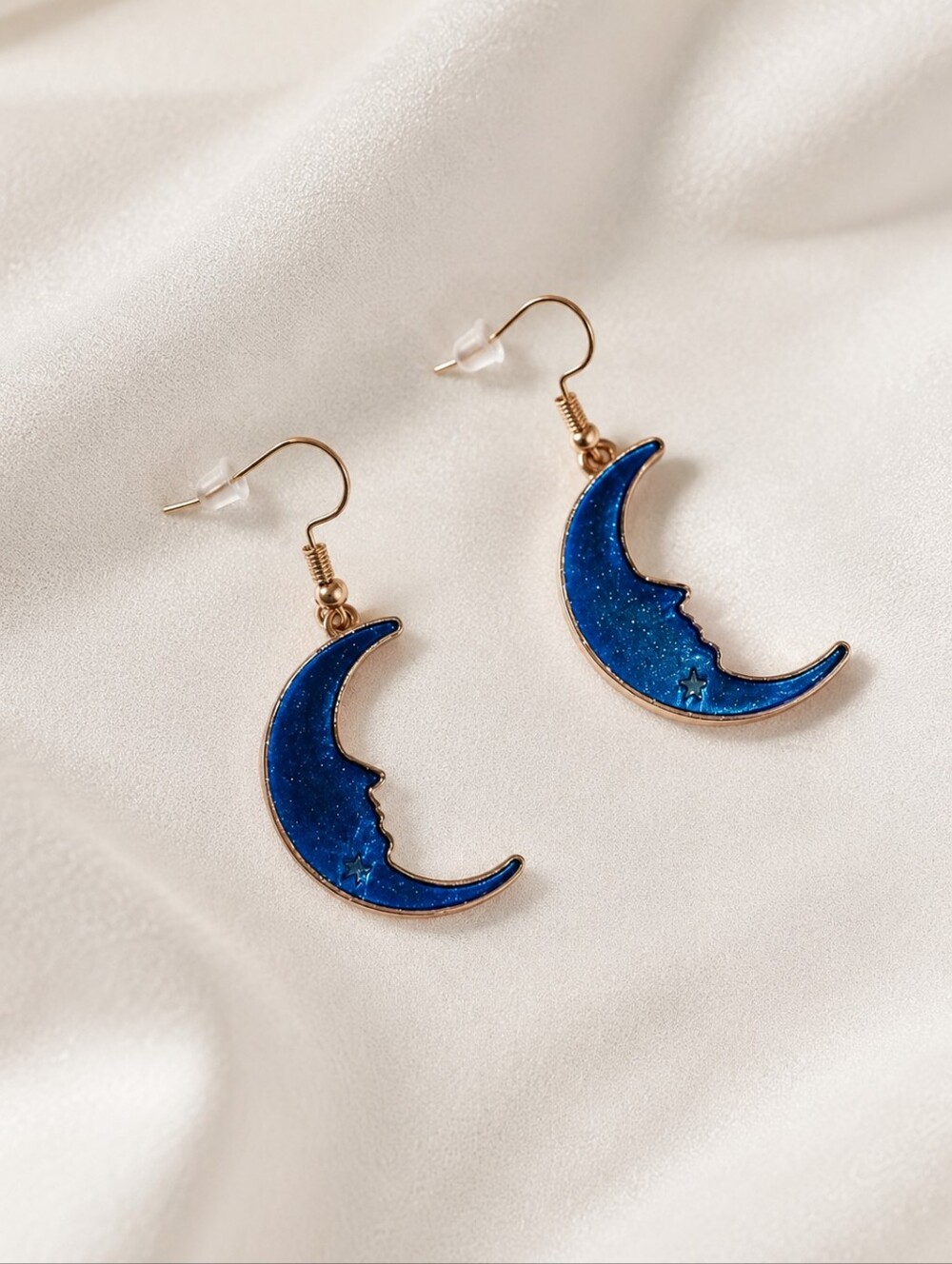 Handmade Midnight Blue Man in the Moon Resin Dangle Earrings